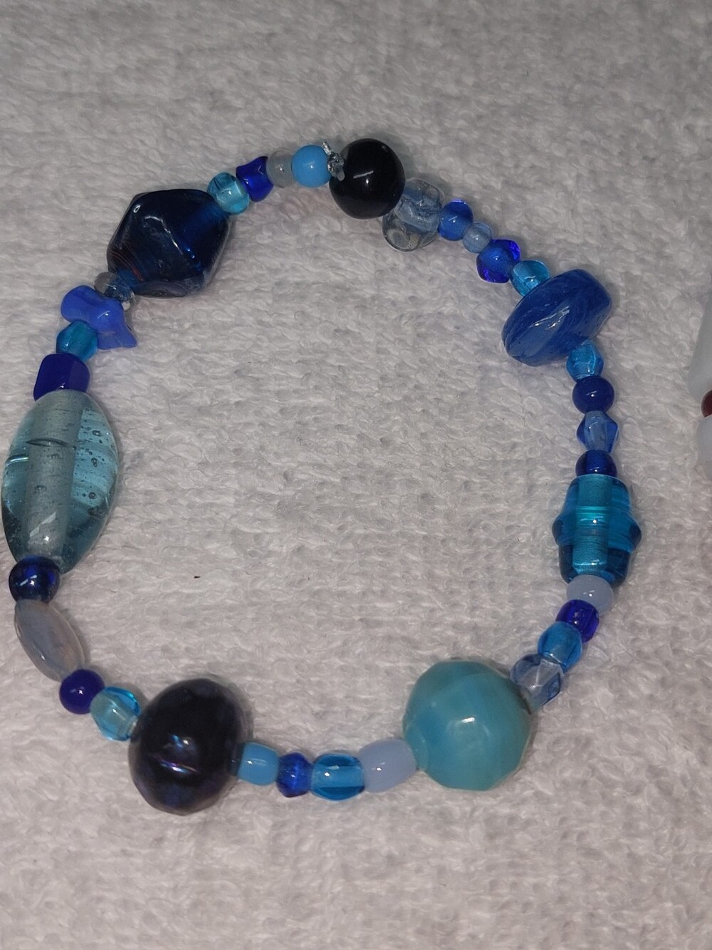 Blue Beaded Stretch Bracelet - Handmade